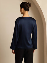 [Dark Blue] SilkSilky-AU 19Momme Stretch Silk Charmeuse Long Sleeve Women's Outerwear 002