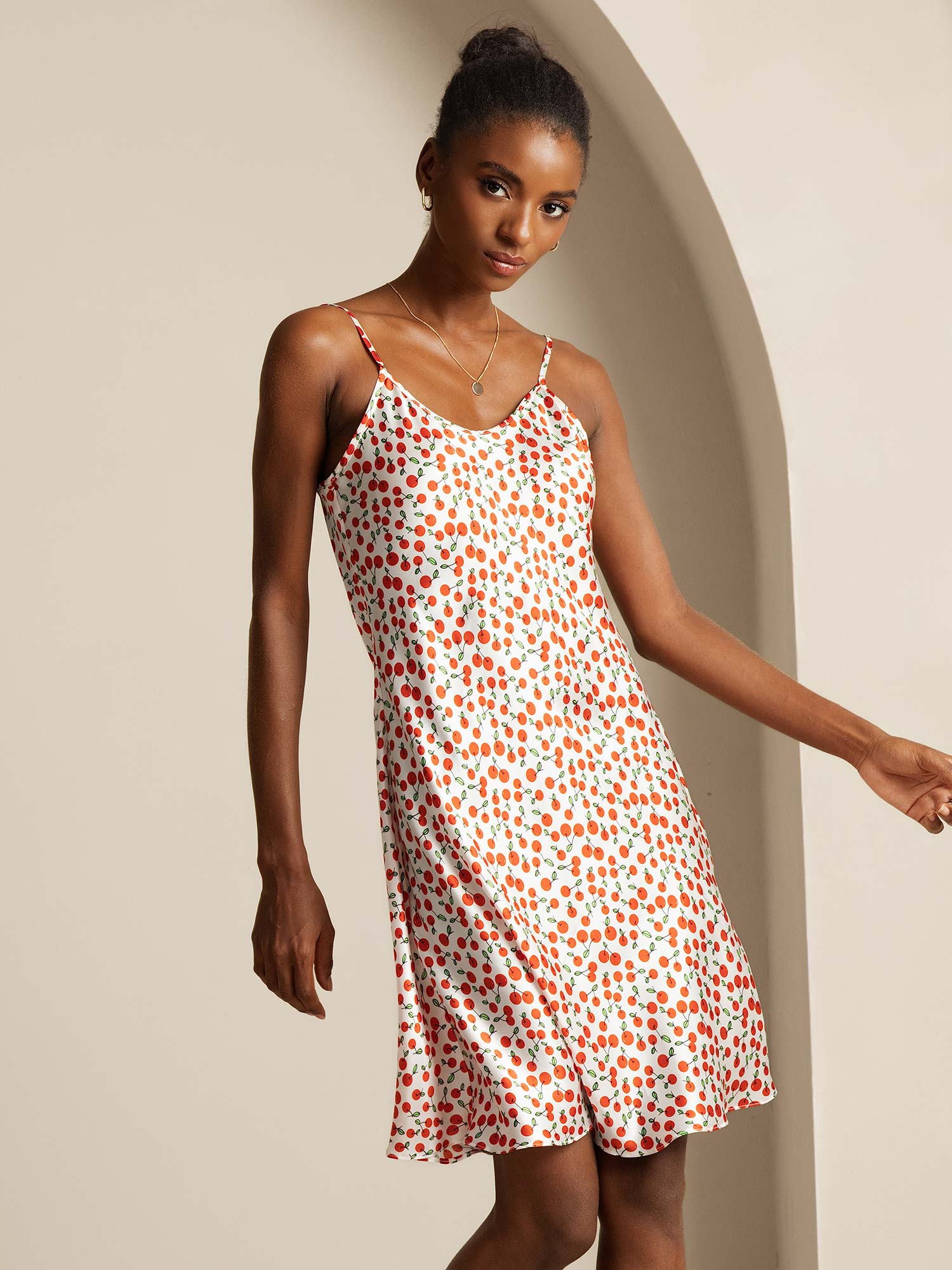 [Cherry] SilkSilky-AU Pure Silk V Neck Dress 005,