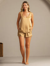 [Tan] SilkSilky-AU 19Momme Machine-Washable Silk Sleeveless Scoop Neck Women's Pyjamas 007