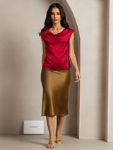 [Wine] SilkSilky-AU Cap Sleeve Cowl Neck Women's T-Shirt 003