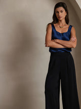 [Dark Blue] SilkSilky-AU 19Momme Stretch Silk Charmeuse Sleeveless Scoop Neck Camisole 005