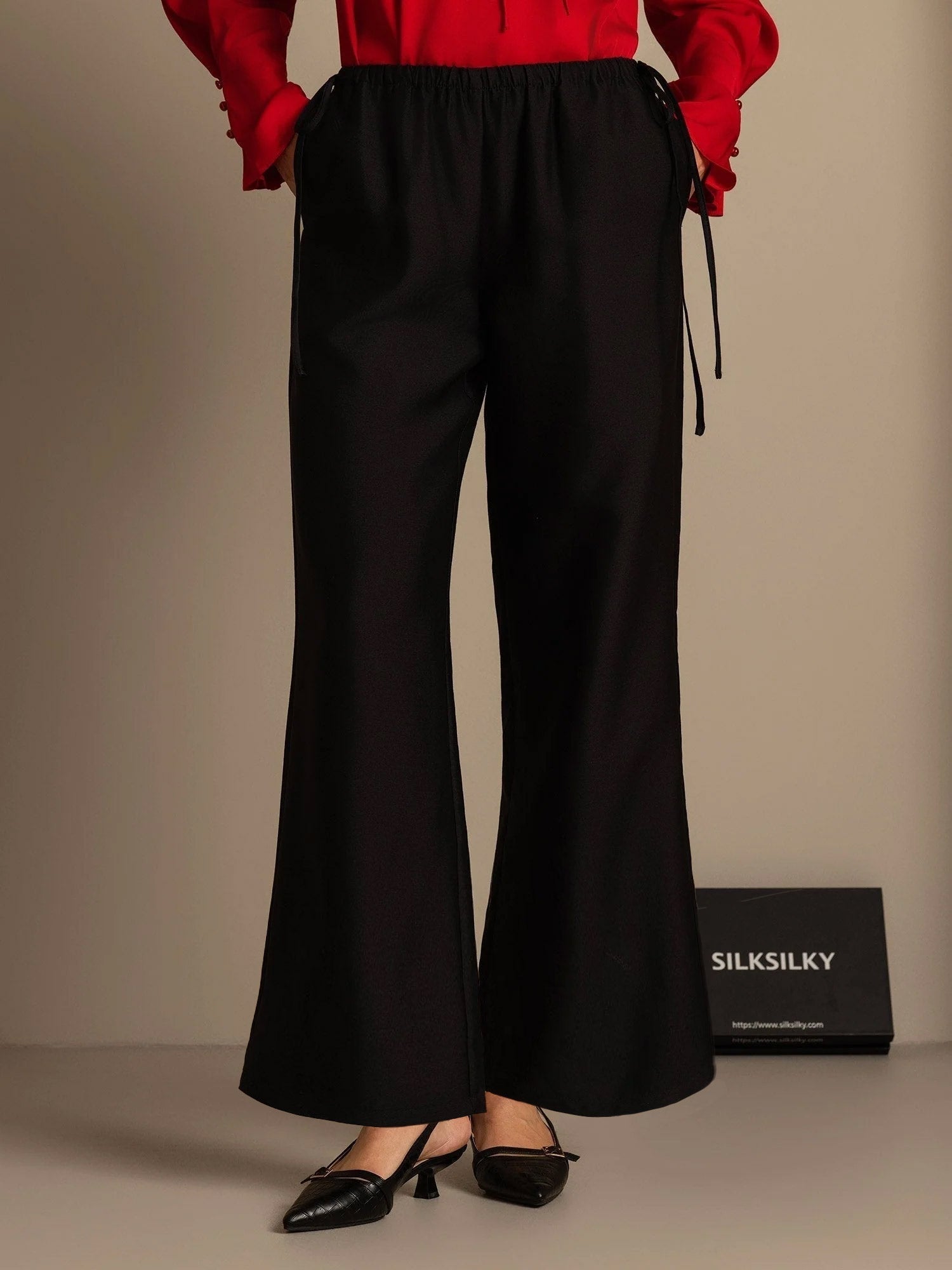 [Black] SilkSilky-AU 32Momme Wool Womens Pants 001,