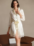 SilkSilky-AU Pure Silk 3/4 Sleeve Lapel Dress Beige 001