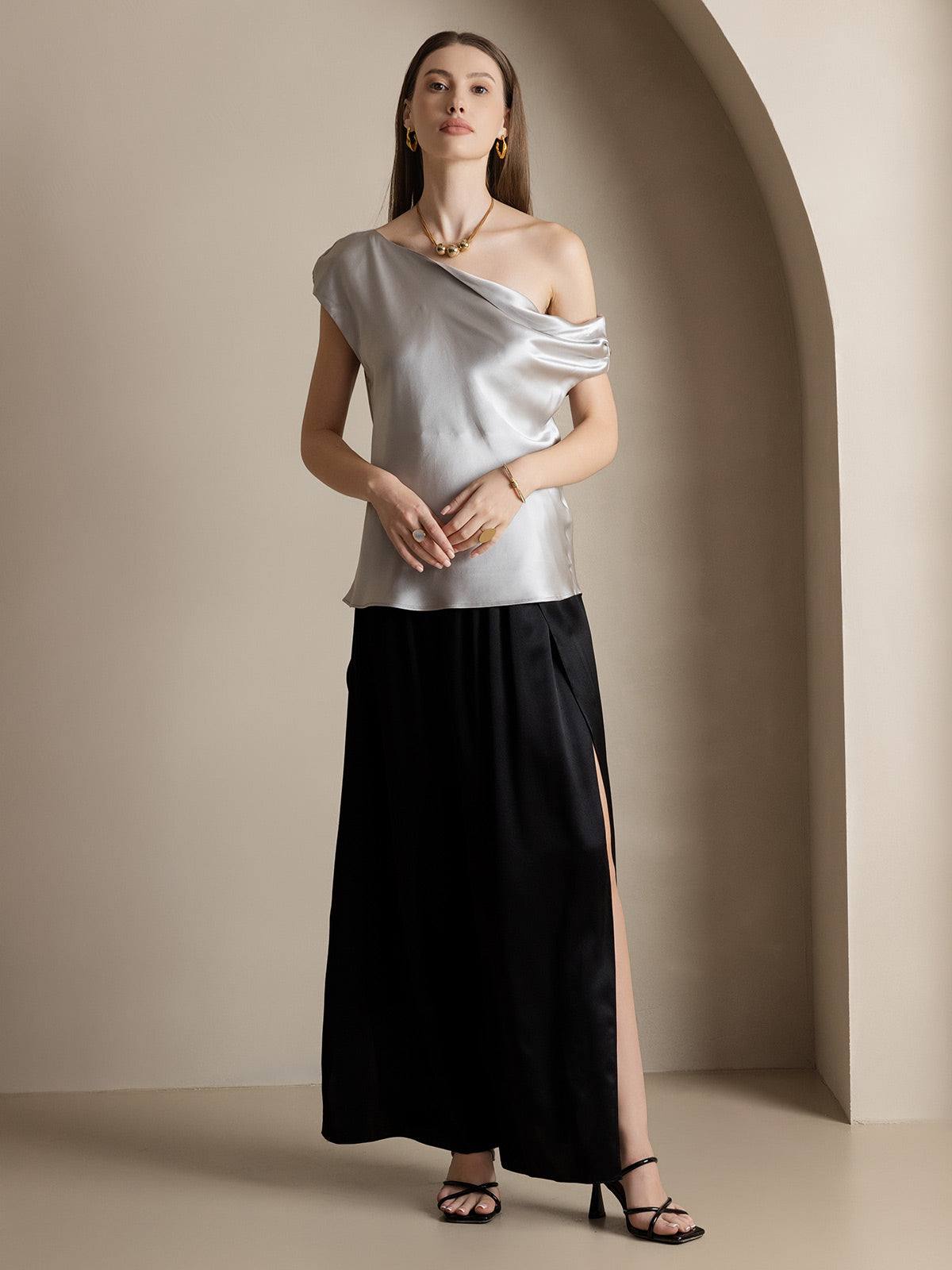 [Black] SilkSilky-AU 19Momme Silk Split Women's Pants 009