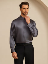 [Dark Gray] SilkSilky-AU Long Sleeve Stand Collar Men''s Shirt 006