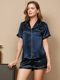 SilkSilky AU Pure Silk Short Sleeve Lapel Women's Pyjamas DarkBlue 002