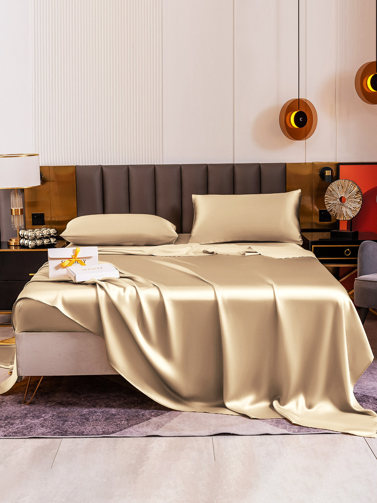 [Beige] SilkSilky-AU 19Momme Pure Silk Bedding Set 002