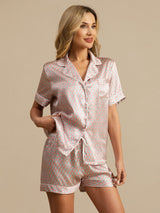 [Pink Heart Geo] SilkSilky-AU Short Sleeve Notch Collar Women's Pyjamas 001