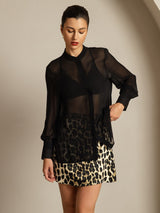 [Black] SilkSilky-AU Pure Silk Split Women's Shirt 003