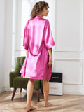 SilkSilky AU Pure Silk 3/4 Sleeve Nightgown&Robe Set RoseRed 002