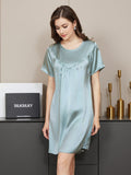 SilkSilky AU Pure Silk Short Sleeve Round Neck Nightgown LightBlue 004