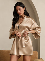 [Champagne Gold] SilkSilky-AU 3/4 Sleeve Women's Dressing Gown 003