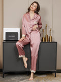 SilkSilky AU Pure Silk Long Sleeve Lapel Women's Pyjamas PaleMauve 004