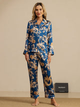 [Navy Dragon] SilkSilky-AU Long Sleeve Lapel Collar Women's Pyjamas 003