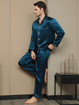 [Teal] SilkSilky-AU Long Sleeve Notch Collar Men's Pyjamas 005