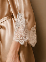 [Champagne] SilkSilky-AU 3/4 Sleeve V Neck Nightgown&Dressing Gown Set 010