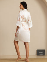 [White] SilkSilky-AU 3/4 Sleeve Women's Dressing Gown 002