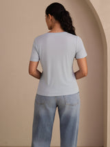 [Grayish Blue] SilkSilky-AU Short Sleeve V Neck Women's T-Shirt 002