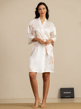 [White] SilkSilky-AU 3/4 Sleeve Women's Dressing Gown 006