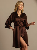 [Coffee] SilkSilky-AU 3/4 Sleeve Women's Dressing Gown 003