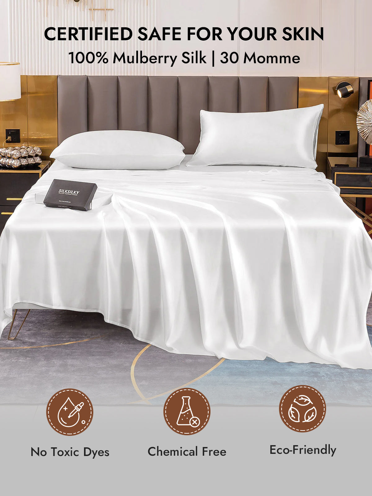 [White] SilkSilky-AU 30Momme Pure Silk Pillowcase 007