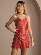 [Wine Ginkgo] SilkSilky-AU Sleeveless V Neck Camisole Set 001