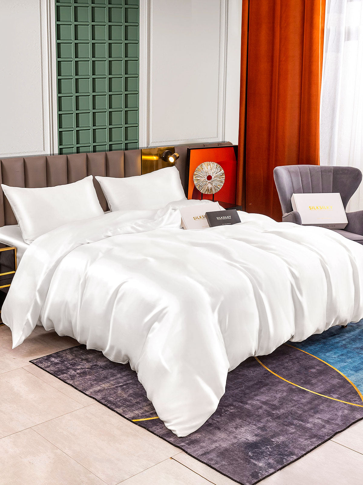 [White] SilkSilky-AU 25Momme Bedding Set 002