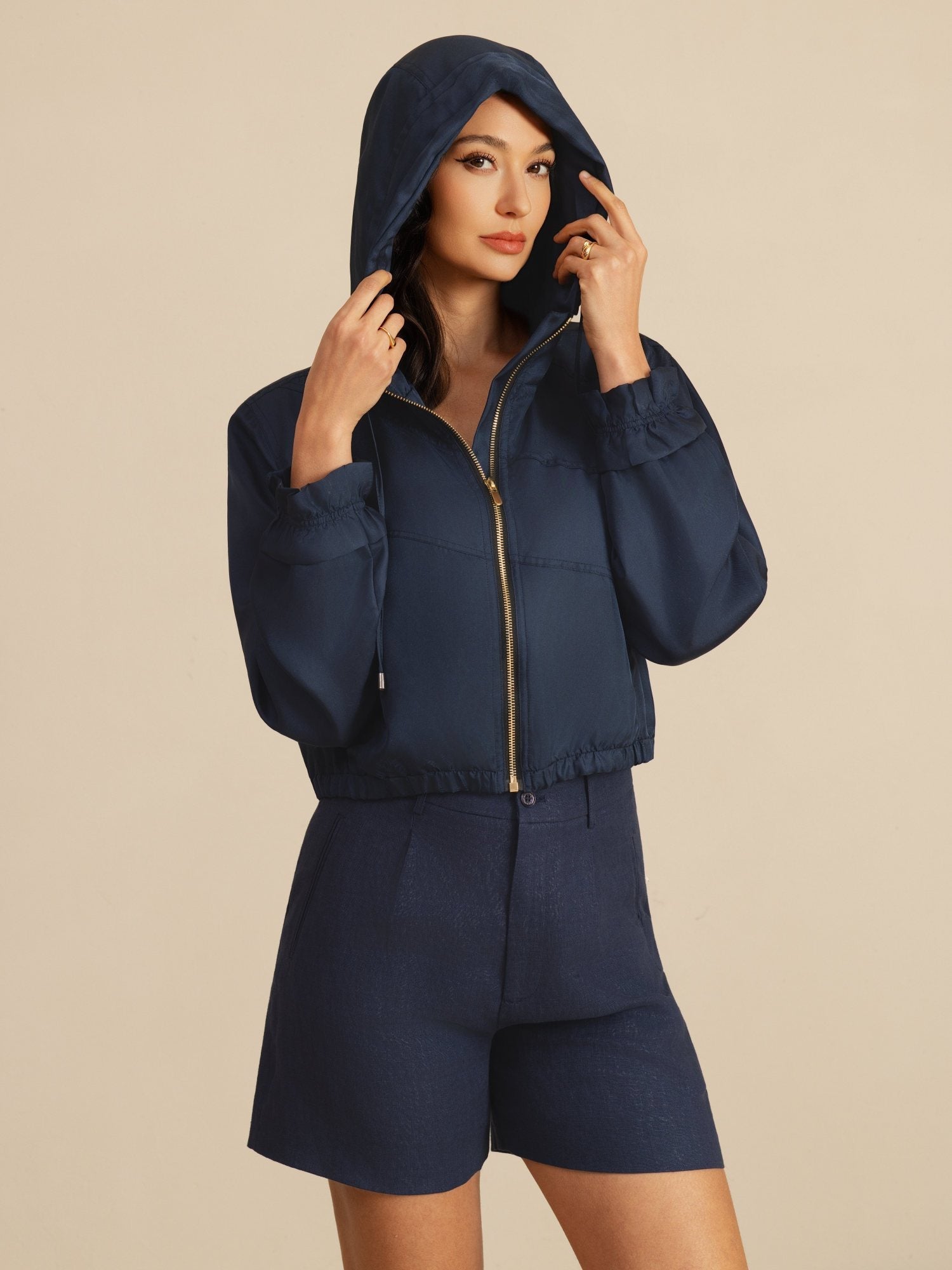 [DarkBlue] SilkSilky-AU 18Momme Silk Satin Surah Long Sleeve High Neck Women's Outerwear 001