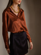[Caramel] SilkSilky-AU Long Sleeve Lapel Collar Women's Shirt 001