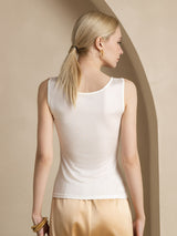 [White] SilkSilky-AU 100% Silk Jersey Sleeveless Round Neck Women's T-Shirt 002