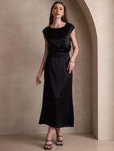 [Black] SilkSilky-AU 19Momme Stretch Silk Charmeuse Skirt 007