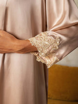 [Pink] SilkSilky-AU 3/4 Sleeve V Neck Nightgown&Dressing Gown Set 005