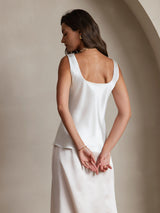 [White] SilkSilky-AU 19Momme Stretch Silk Charmeuse Sleeveless Scoop Neck Camisole 002