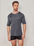 SilkSilky AU Silk Knitted Short Sleeve V Neck Men's T Shirt DarkGray 003