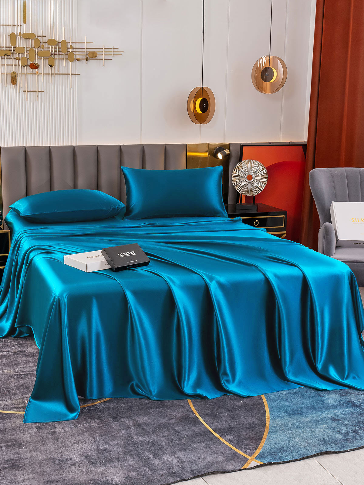 [Teal] SilkSilky-AU 19Momme Pure Silk Bedding Set 001