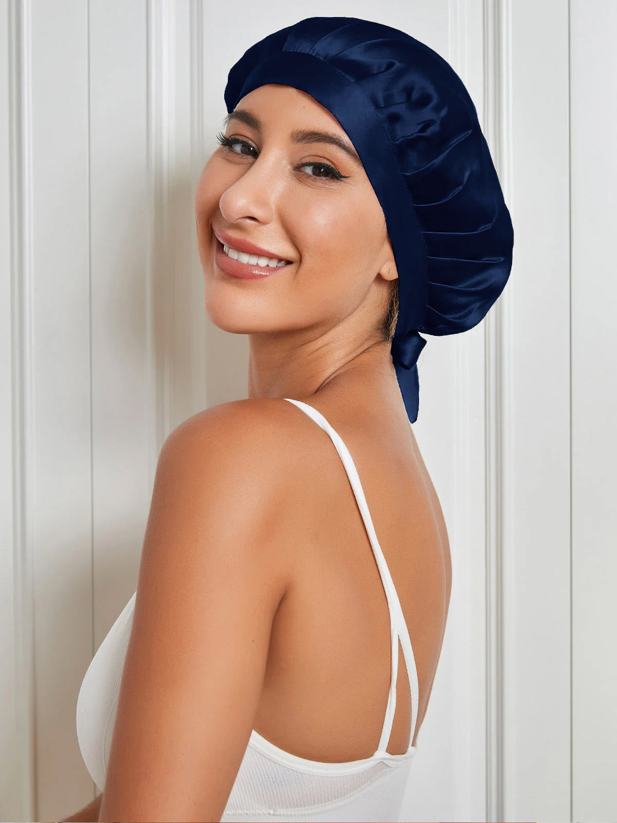 SilkSilky-AU Pure Silk Sleep Cap DarkBlue 004