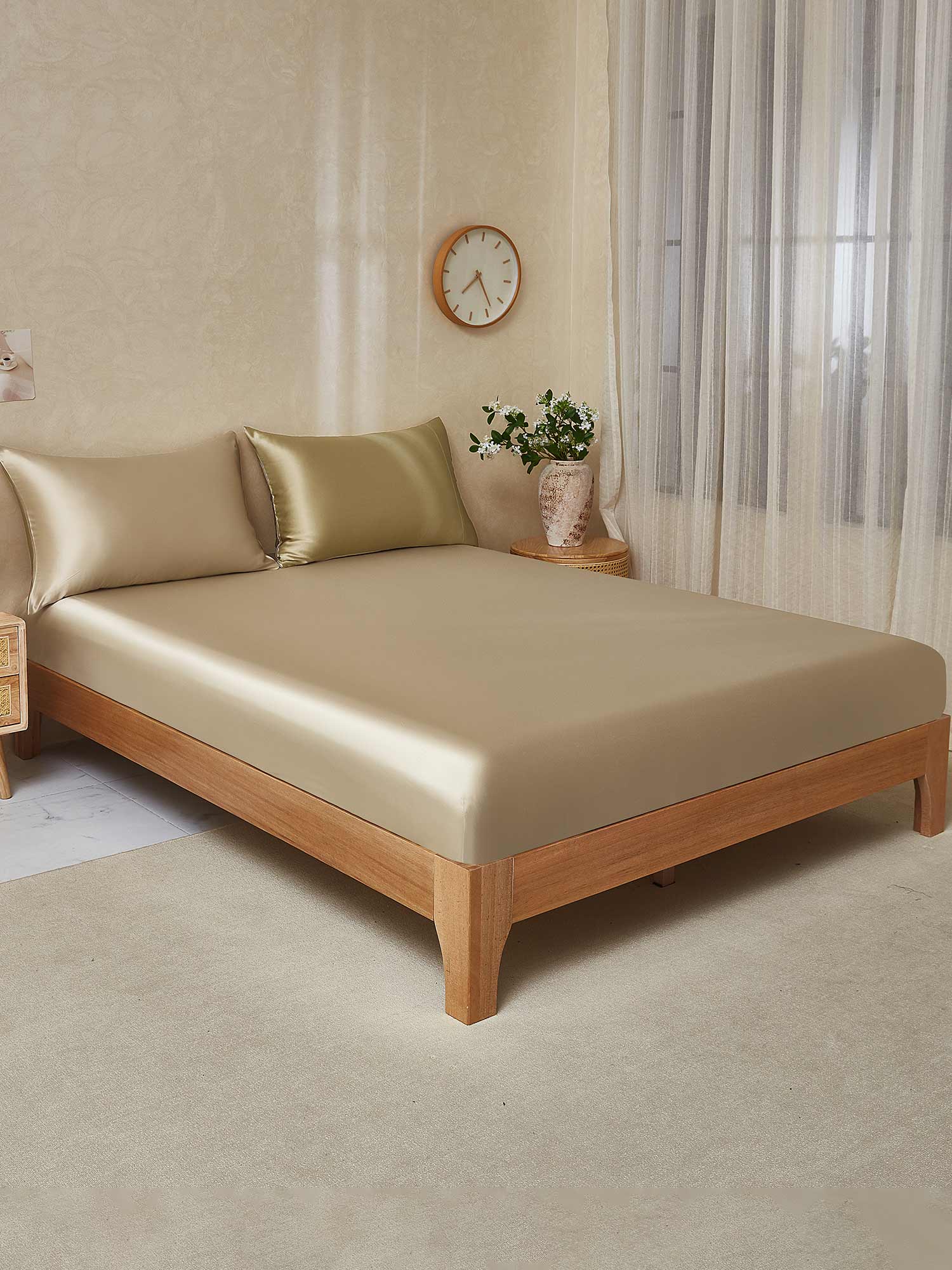 [Beige+Khaki] SilkSilky-AU 22Momme Bedding Set 001