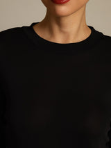 [Black] SilkSilky-AU 100% Silk Jersey Long Sleeve Crew Neck Women's T-Shirt 004