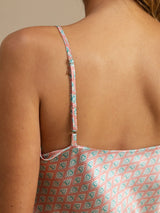 [Pink Heart Geo] SilkSilky-AU 19Momme Spaghetti Strap V Neck Camisole Set 006