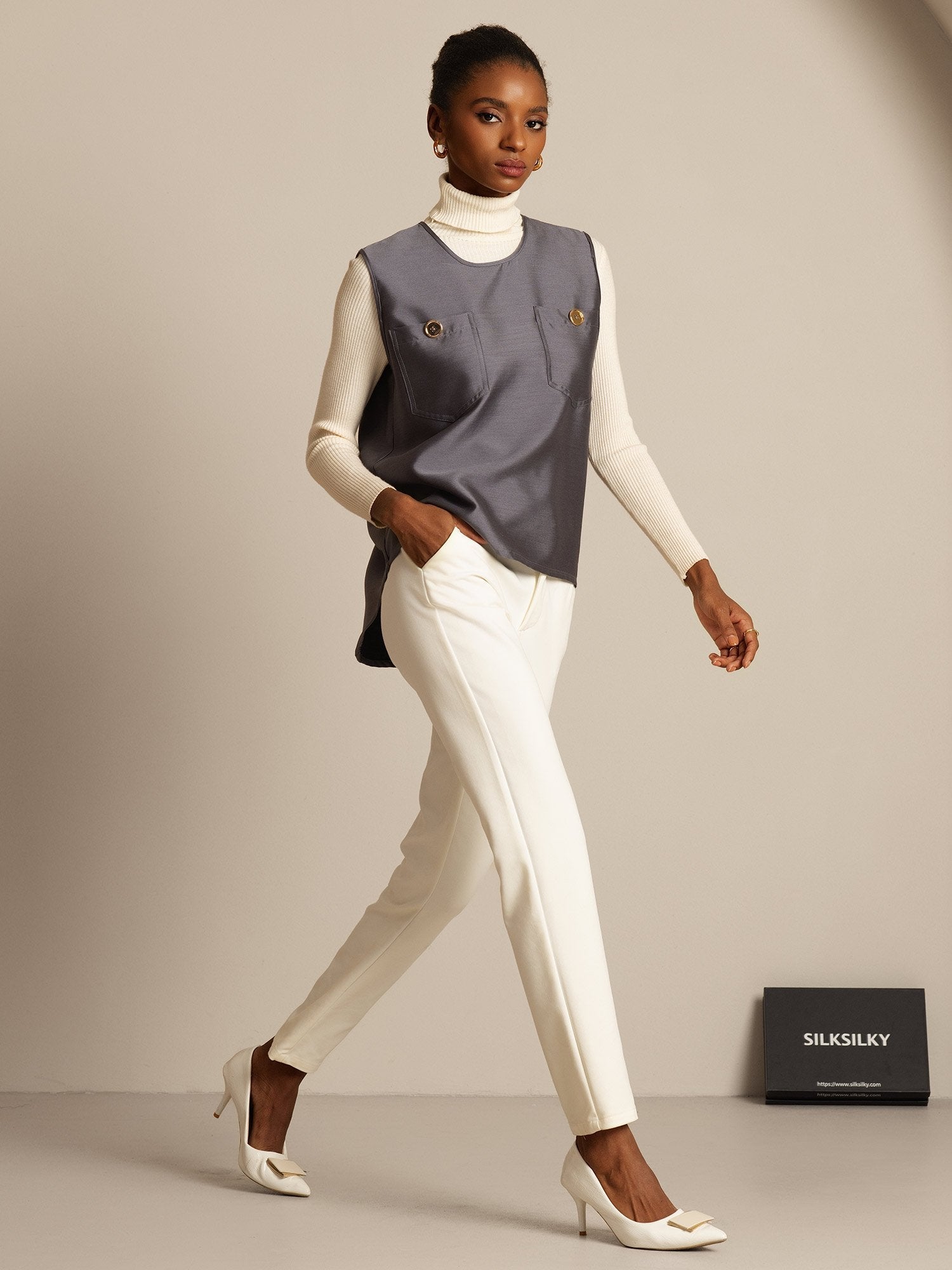 [Gray] SilkSilky-AU 32Momme Wool Womens Vest 005,