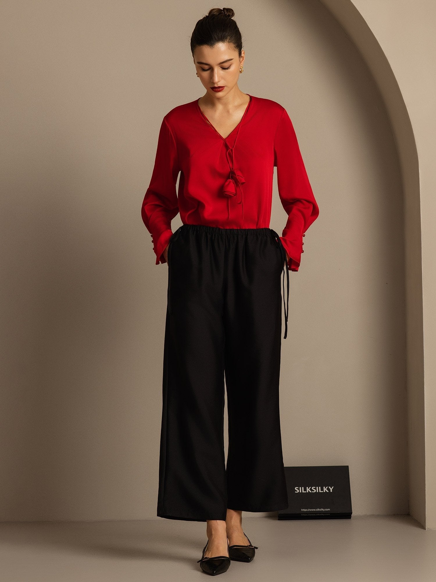 [Black] SilkSilky-AU 32Momme Wool Womens Pants 005,