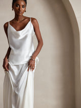 [White] SilkSilky-AU Spaghetti Strap Cowl Neck Camisole 003