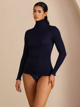 [Dark Blue] SilkSilky-AU Long Sleeve Turtle Neck Women's T-Shirt 007