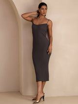 [Gray] SilkSilky-AU Spaghetti Strap Square Neck Dress 007