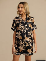 [Black Dragon] SilkSilky-AU Short Sleeve Lapel Collar Women's Pyjamas 003