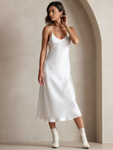 [White] SilkSilky-AU Sleeveless V Neck Dress 005