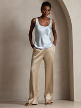 [Light Blue] SilkSilky-AU 19Momme Stretch Silk Charmeuse Sleeveless Scoop Neck Camisole 007