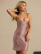 [Pale Mauve] SilkSilky-AU Spaghetti Strap V Neck Nightgown 003