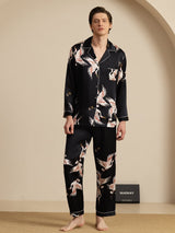 [Black] SilkSilky-AU Long Sleeve Lapel Collar Men's Pyjamas 001