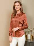 SilkSilky-AU Silk Long Sleeve Collar Women's Shirt Coffee 001